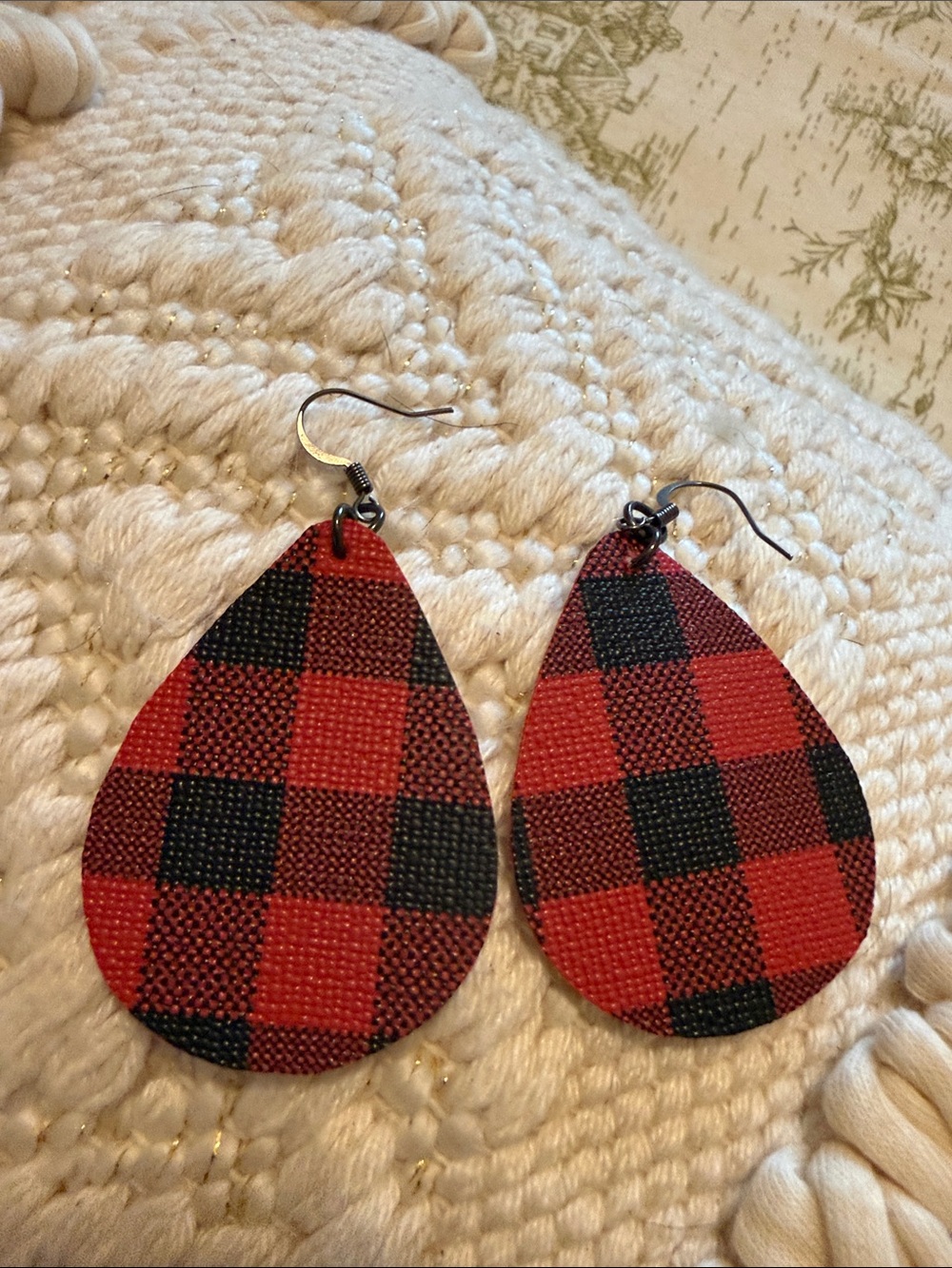 Handmade Red & Black Buffalo Plaid Teardrop Earrings